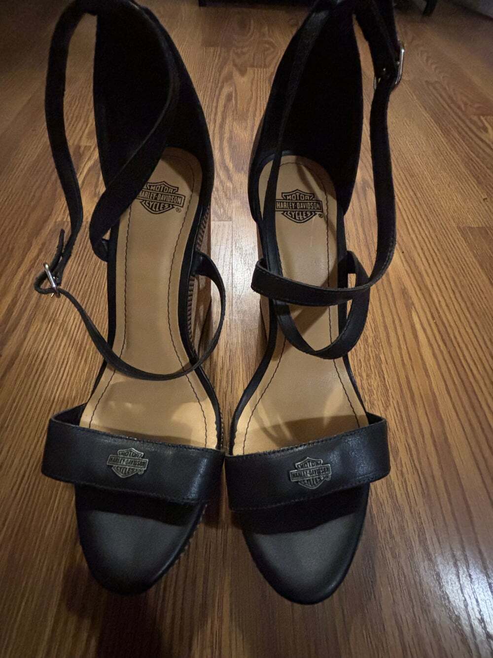 NWOT Harley Davidson Wedge Strappy Leather Biker Motorcycle Heels